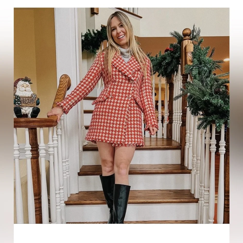 Zara textured houndstooth coat red - Picture 2 of 14